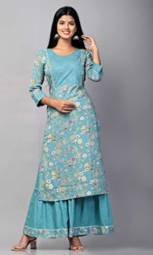 Image of Women's Viscose Floral Printed Straight Fit Kurta and Sharara Set