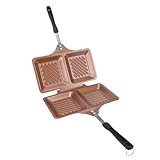 lyrlody Sandwichera para Hacer Panini, Sartén de Hierro de Doble Cara para Cocinar Fácilmente en Casa, Revestimiento Antiadherente para Sándwiches Tostados (GOLD)