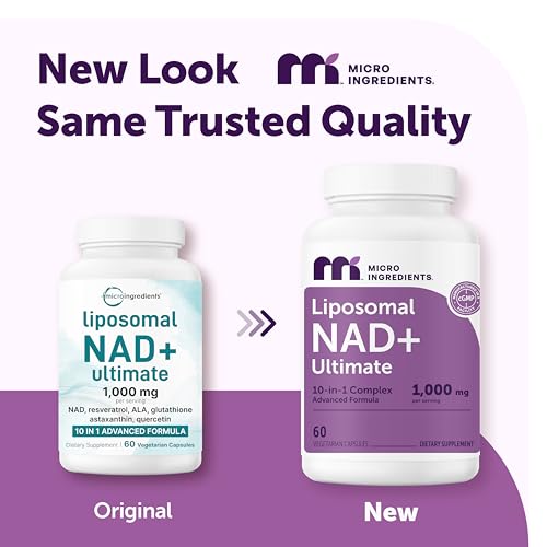 Image of Micro Ingredients Liposomal NAD+ Ultimate Complex 1,000mg | 60 Veggie Capsules | NMN Pathway Formula | 10-in-1 with Resveratrol, Glutathione, & Astaxanthin | NAD Supplement for Women & Men