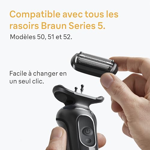 Braun Tête De Rasoir Electrique Homme Series 5 54B Originale, Remplacement De La Grille pour Rasage De Près, Lames Flexibles, Elément De Rechange Officiel pour Rasoirs 50, 51, 52