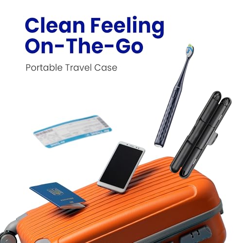 Image of 7AM2M Sonic Travel Electric Toothbrush for Adults & Kids, Travel Case&2 Brush Heads, Battery Powered Sonic Toothbrush, Compact Design for Daily /Travel Use-Navy