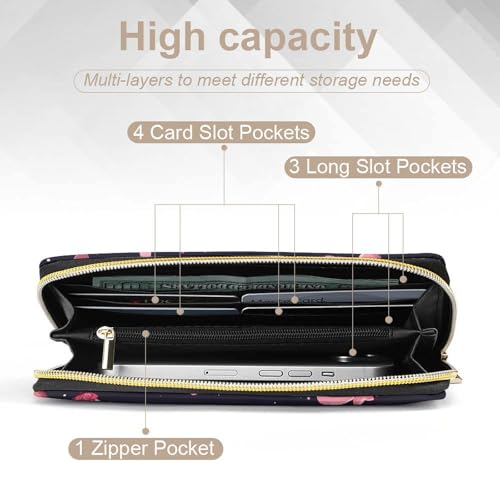 Cherry Flowers Wristlet Wallets for Men Women Leather Purse Clutch Cute Card Holder4