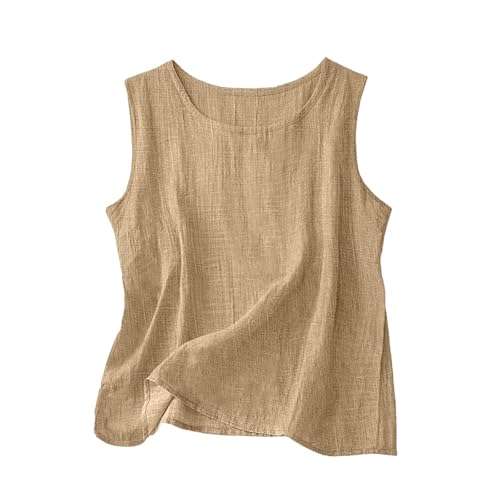 Générique Débardeur Femme Coton Lin Col Rond sans Manches Top Été Chic Basique Uni Fluide Haut Confortable Vêtement Quotidien Chemisier Plage Tunique...