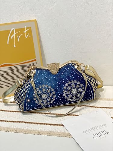Denim Women's Handbags with Diamonds Jeans Purse Shoulder Bag Crystal Crossbody Bag Evening Clutch Handbag3