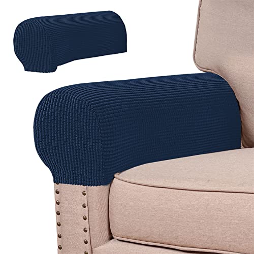 EXTLEZSA Juego De 2/4/6 Fundas De Reposabrazos, Elásticas Silla Protectores De Brazos Sofá Reposabrazos Cubierta Antimanchas Funda para Brazos De Sofá para Protector De Muebles (Azul Marino,4 Piezas) Cover