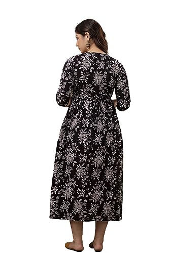Image of The Moon Star Women's Cotton Floral Printed Anarkali Maternity Feeding Kurti | Breastfeeding Dress for Mothers | Zipper Feeding Kurti, Nursing Kurti, Comfortable and Trendy Maternity Wear