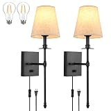 TRLIFE Wall Sconces Plug in, Dimmable Wall Sconce Wall Mounted Light with Beige Fabric Shade and Dim