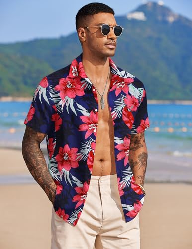 COOFANDY Mens Hawaiian Floral Shirts Tropical Button Down Shirt Summer Beach Shirt - Image 3