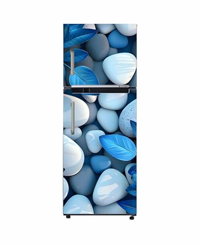 Image of DesignDecor Vinyl 3D Flower Fridge Sticker, 24x60 cm, Marble Texture, Double Door Refrigerator (Blue)
