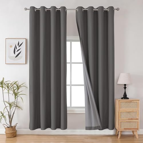 Image of Joydeco Dark Grey 90 Inch Blackout Curtains for Bedroom, Gray Black Out Curtains 90 Inches Long for Living Room, Solid Grommet Room Darkening Thermal Insulated Curtains&Drapes