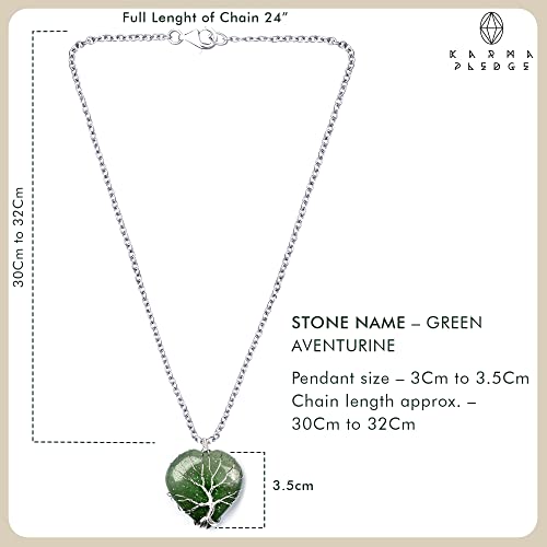 Handcrafted Crystal Pendant; Spiritual Healing Crystal Necklace Pendant; Chakra Necklace For Women & Men; Crystal Jewellery Protection Necklace By Karma Pledge (Green Aventurine Heart) #TOP3