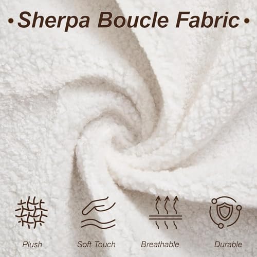Image of 87 inch Sherpa Boucle 3 Seater Sofa Modern Cloud Couch with Solid Wood Legs, 25in Extra Deep Seat, Comfy Thick Cushion Upholstered Sofa Couches with 3 Pillows for Living Room, White