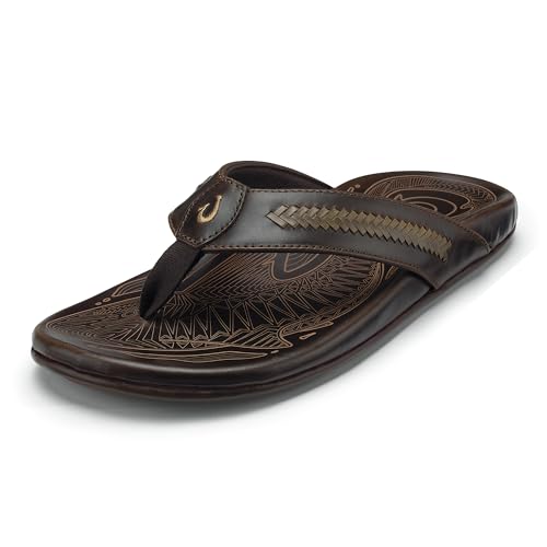 Image of OluKai Mea Ola Mano Men's Leather Sandals, Hand-Woven Hawaiian Strap