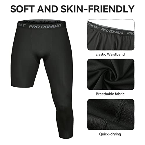 3 Pack Men's Compression Pants Single Leg 3/4 Basketball Tights Leggings Athletic Running Tights One Leg Base Layer Underwear Black S #TOP2