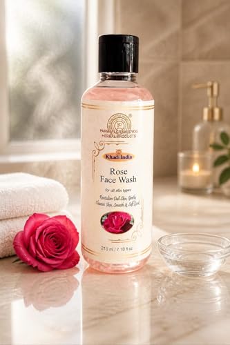 Image of Khadi India Rose Face Wash, for All Skin Types, with Rose Water and Sandalwood Extract, 210 ml