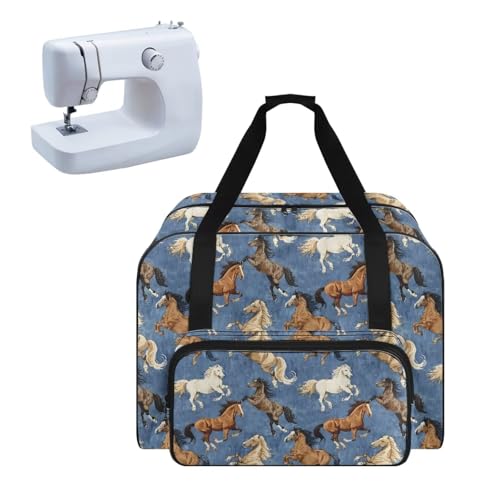 YUVAMAGIMO Horses Sewing Machine Carrying Case with Front Pocket Sewing Machine Covers Portable Travel Organizer Bag with Handles for Sewing Machine and Extra Sewing Accessories