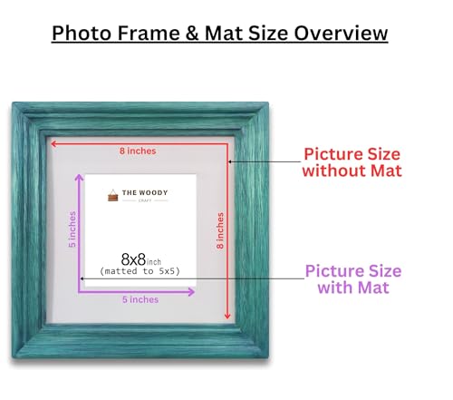 Image of 5 x 5 inch Wooden Photo Frame with Mat, Blue Photo Frame 5 x 5 inch with Mat or 8 x 8 inch without Mat for Wall Decoration, Best Wooden Photo Frame for Posters and Photos