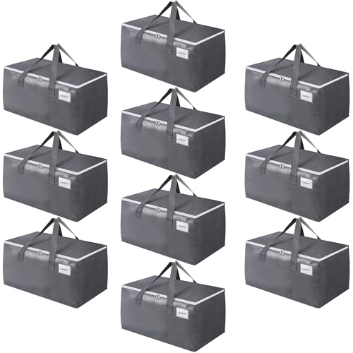 BlissTotes Large Moving Boxes and with Zippers & Handles Moving Supplies with lids, Heavy Duty Totes for Storage Bags for Space Saving, Fold Flat, Moving and Storing 76L, 10 Pack