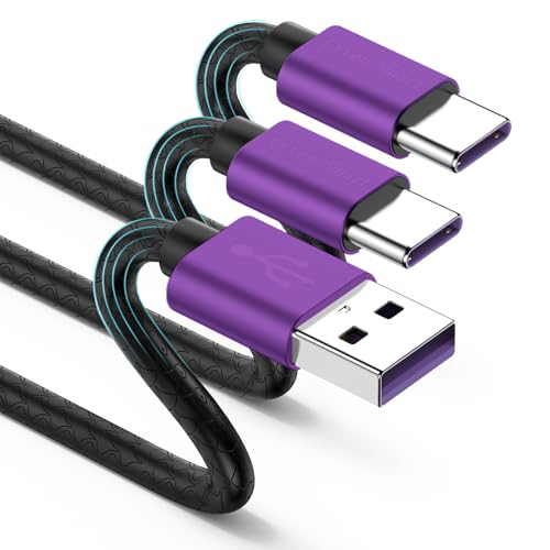 Image of CyvenSmart USB Type C Cable 6ft, [2 Pack] USB A 2.0 to USB-C Fast Charger Durable TPE Cord Compatible with Samsung Galaxy A10 /A20 /A51 /S10 /S9 /S8 Plus /Note 9 /8,LG V50 V40 G8 G7 Thinq-Purple