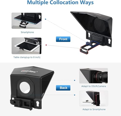 Image of T2 Teleprompter for iPad Tablet Smartphone up to 8 inch Beam Splitter Glass with Remote Control for DSLR Camera iPhone Video Recording
