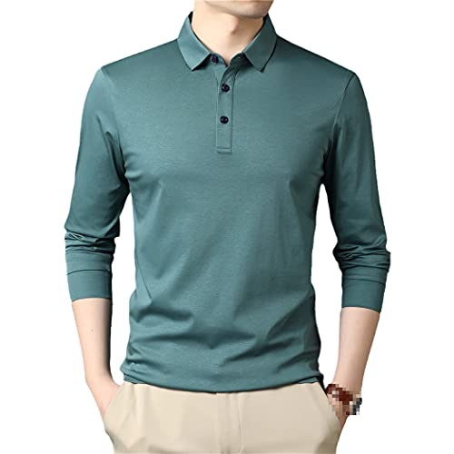 Polo manches longues homme en coton Vert lac L style classique premium