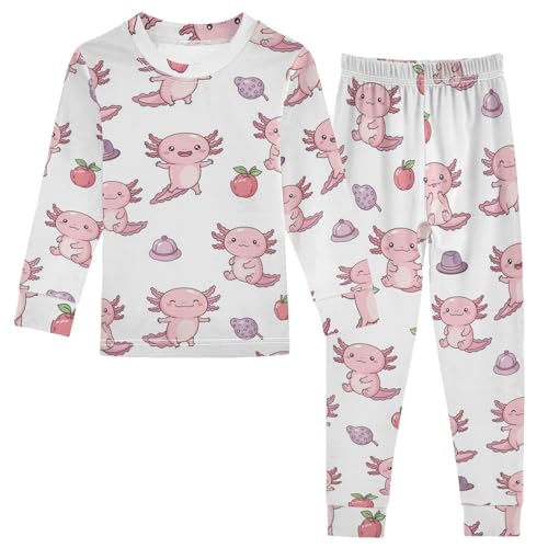 Pajama Sets Long Sleeve Cute Axolotl and Apples Soft Comfy Sleepwear 2 Piece PJS 3-8T