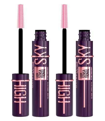 Maybelline New York Sky High Lash Sensational Mascara Voluminizadora y alargando la apariencia intensa cero grumos cepillo flexible, color ciruela Crepúsculo - 2 Rímel