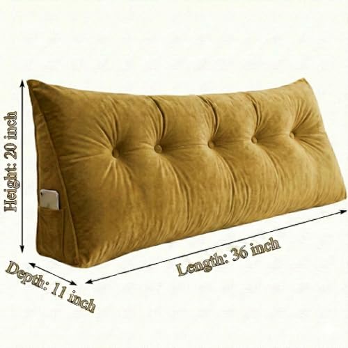 Image of Luxury Velvet Tufted Wedge Pillow with Side Pocket - Soft Headboard Back Support Cushion for Bed, Sofa & Floor Seating - Golden Color