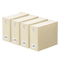 4 PACK BEIGE SHEET ORGANIZERS - Make your linen closet organized and beautiful with this foldable bed sheet fabric organizer; Each Storage Organizer SIZE: 5"W x 15"D x 12.8"H CIRCLE WINDOW DESIGN - You can see the linen color clearly through the fron...