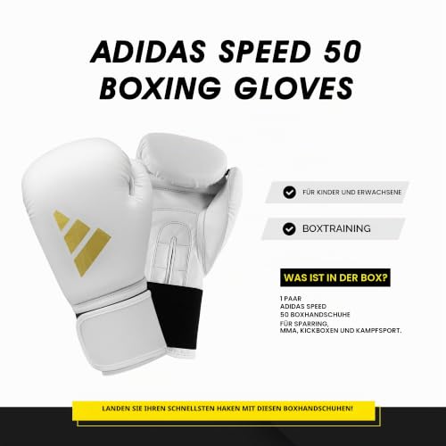Boxerské rukavice Adidas Speed ​​​​50, dospělí, boxerské rukavice 16 oz, boxerské rukavice pohodlné a odolné, bílé