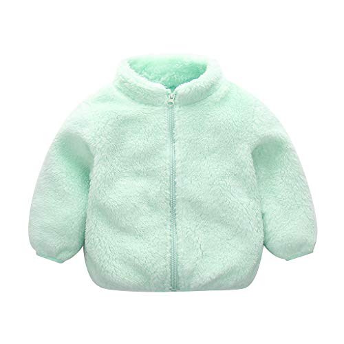 KONFA Solid Color Jacket Fall Winter Warm Clothes for Toddler Kids Newborn Baby Girls Boys Fluffy Outerwear Zipper Coat (Mint Green, 6-12 Months)