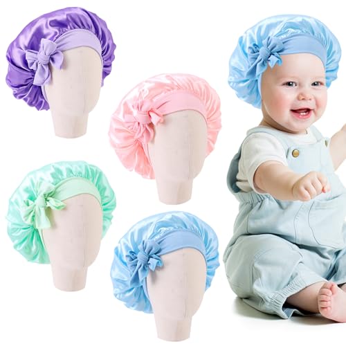 VEGCOO 4 x weiche Babyhauben-Schlafmütze mit elastischem Band, mehrfarbig,...