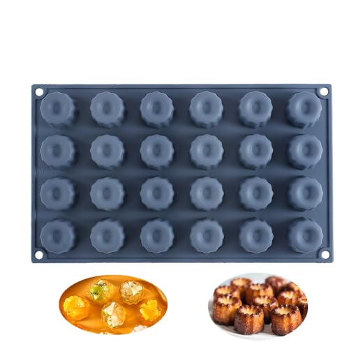 KeepingcooX Moule à gelée 24 cavités de style gourmet Cannele Bordelais, moule à mini muffins, moule de cuisson en silicone pour 24 canelés, résistant au...