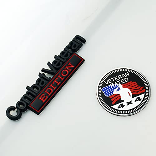 Image of Set of 2 Combat Veteran Edition & 4x4 Rated Metal Automotive Emblem 3D Decal Badge Nameplate for Universal car Truck (Black Red)