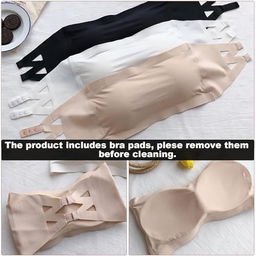 ZPSCXQ 3PCS Kids Strapless Bra, Teen Strapless Bandeau Seamless Underwear Tube Bra with Fixed Bust Pad, Removable Pads Full Cup Sports Bra for Girls Teens 13 to 18 Years Old with Small Breasts - Image 3