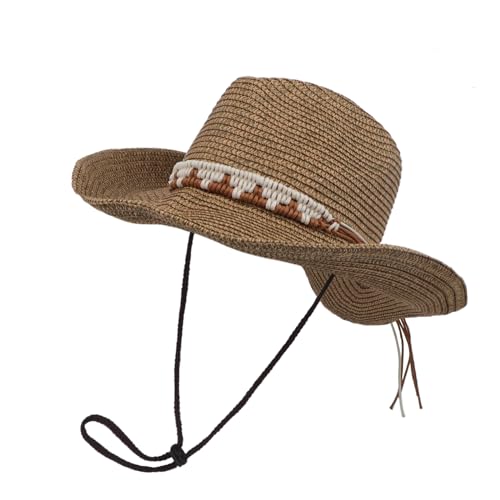 Brown Cowboy Hat Men Women Western Cowgirl Straw Hats Outdoor Travel Country Theme Sun Hat Roll Up Brim Cowboy Hats