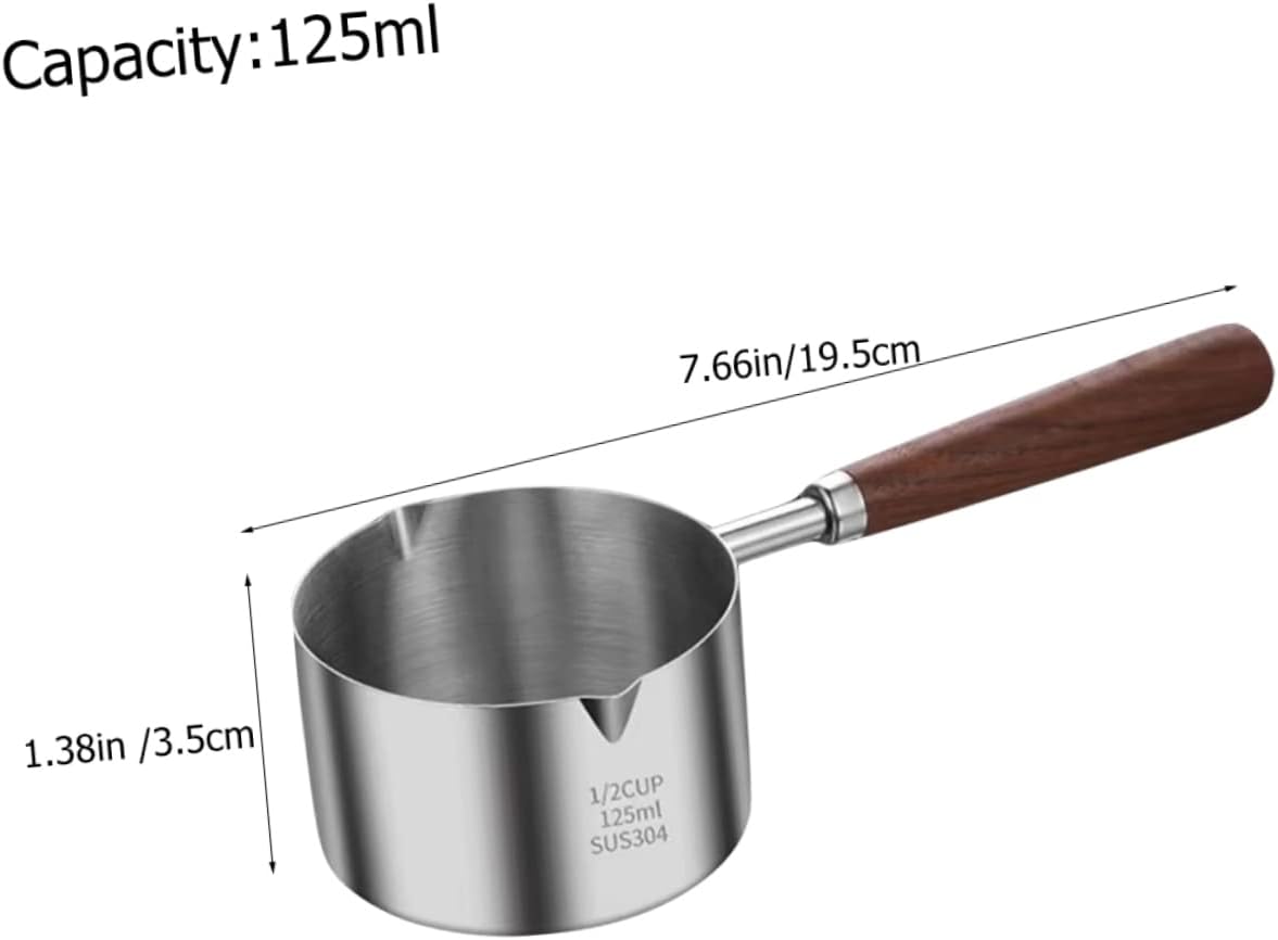 4pcs Warmer Accessories with Dog Metal Pets Container Melting Kitchen Ml/oz Stainless Pan Cooking Pouring Pot Milk Wooden Wax Handle Frothing Butter Feeding Pitcher Home Sauce Woks (Color : As
