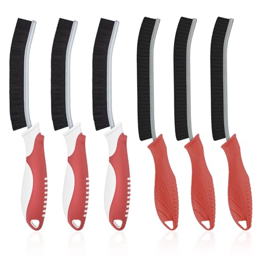 TQRR Cepillo de Limpieza - Cepillo de Limpieza de Cerdas Duras, Cepillo a Cuadros, Cepillo de Limpieza de Baño, Herramientas de Limpieza para Cocina, Ventanas, Lechada (6, Rojo)