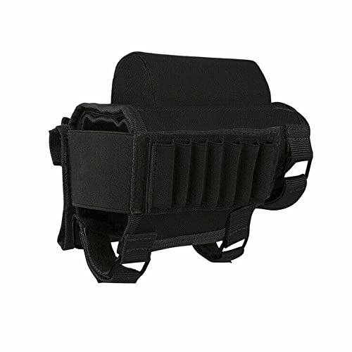 GVN Portable Adjustable Tactical Buttstock Shell Holder Cheek Rest Pouch Holder Pack with Ammo Carrier Case Black