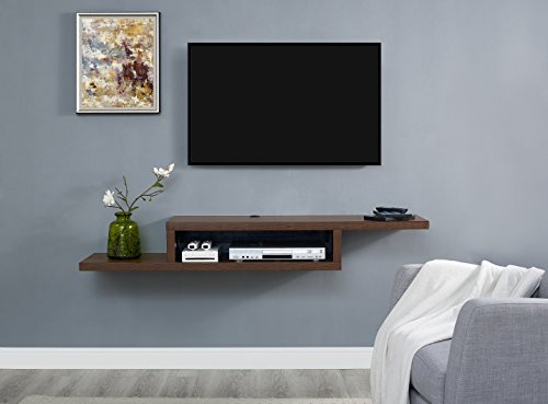 Martin Furniture Asymmetrical Floating Wall Mounted TV Console, Columbian Walnut -60inch - Thumbnail 2