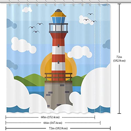 Rideau de douche phare oiseaux 183 cm grand format textile imperméable - 7