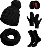 Set de Bufanda, Gorro y Guantes para Mujer de Invierno con Pantalla Táctil - Incluye Orejeras y Calcetines de Forro Polar,...
