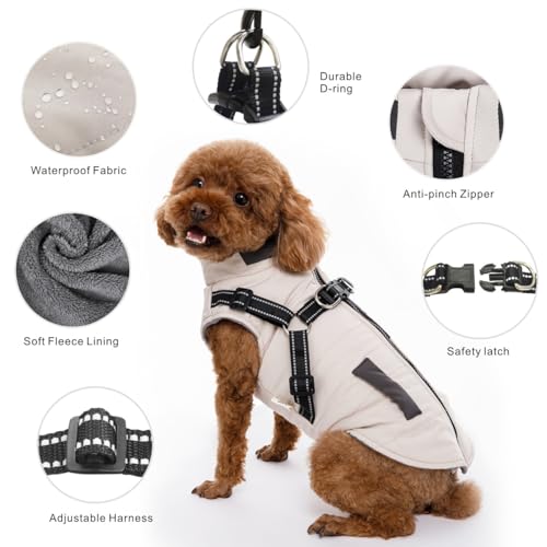 Oslueidy Hunde Winterjacken,Warme Hundemäntel Reflektierend Hundekleidung wasserdichte Welpenweste für kaltes Wetter mit Hundegeschirr für kleine mittelgroße Hunde