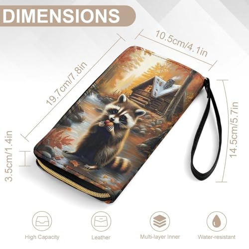 Fall Raccoon Cabin Woods Women's Wallet Wristlet Zipper Purse with Hand Strap Travel Credit Card Holder for Daily Use Gifts2