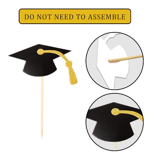 Image of 2026 Gold Glitter Graduation Cupcake Topper | Food /Appetizer Picks Class of 2026 Graduation Party Supplies(24pcs)
