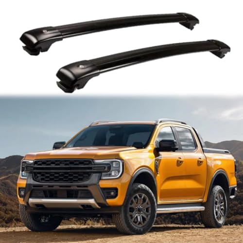 2Pcs Lockable Cross Bars Compatible with Ford Ranger T9 2023 2024 2025 2026 Luggage Rack Roof Rail Rack, Aluminum Rooftop Cargo Rack Crossbar System Cargo Carrier with Lock(Black)