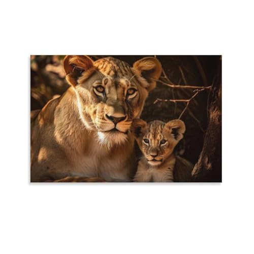 Toile lionne et lionceau pour créer une ambiance chaleureuse dans la chambre
