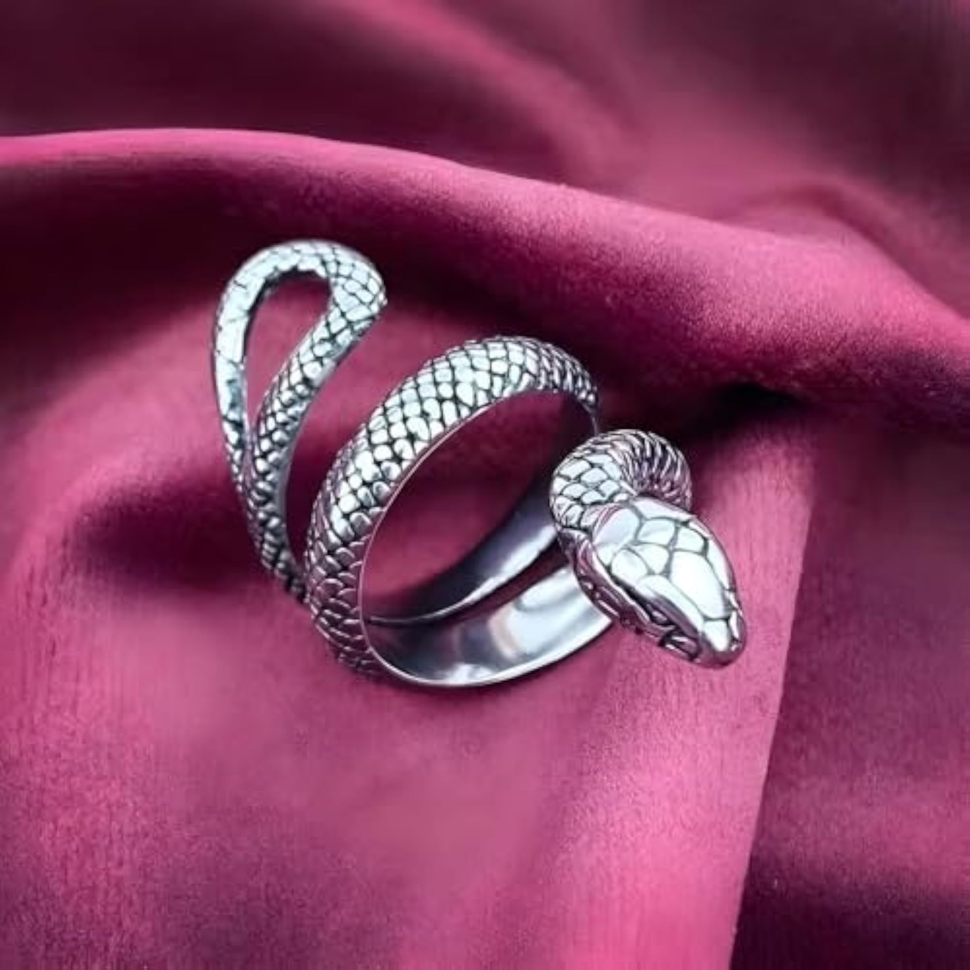 Silver Snake Wrap Ring, Adjustable Serpent Design, Unisex