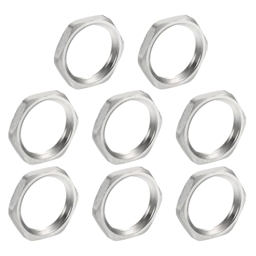 uxcell 8Pcs Cast Pipe Fitting Hex Locknut, Brass Hex Lock Nut NPT1/2 Female Thread, Brass Nickel Plated for Plumbing Fixed, Water Broom and Undercarriage Cleaner Silver Tone