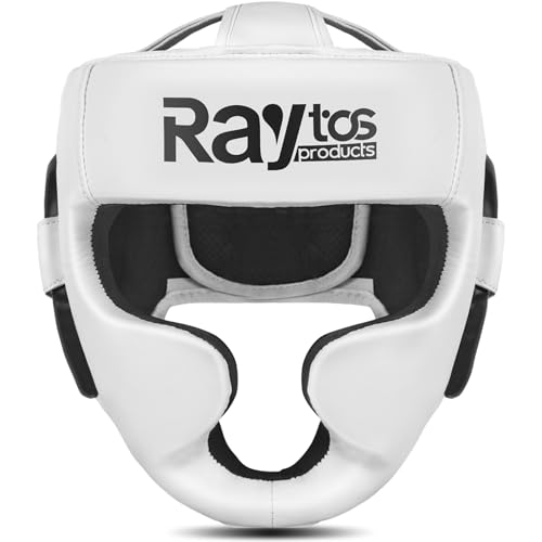 Raytos Boxing Headgear for MMA, Muay Thai, Wrestling & Sparring - Professional Training Equipment for Adult Men & Women (White)